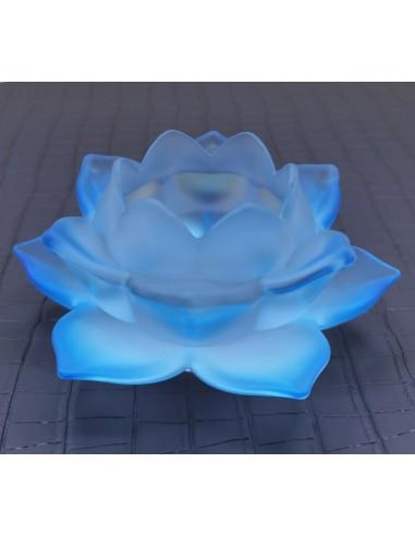 Bougeoir lotus en verre bleu