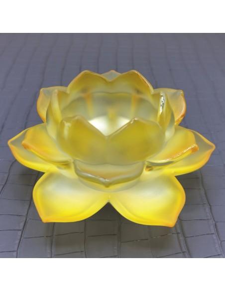 Bougeoir lotus en verre jaune