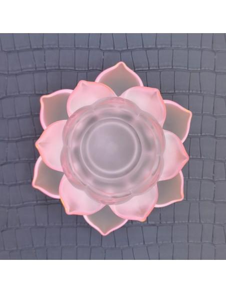 Bougeoir lotus en verre rose