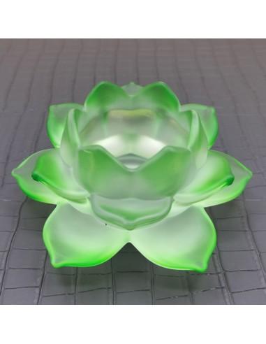 Bougeoir lotus en verre vert