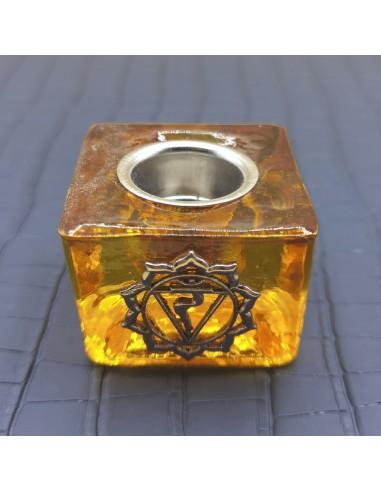 Bougeoir cube en verre chakra du Plexus solaire